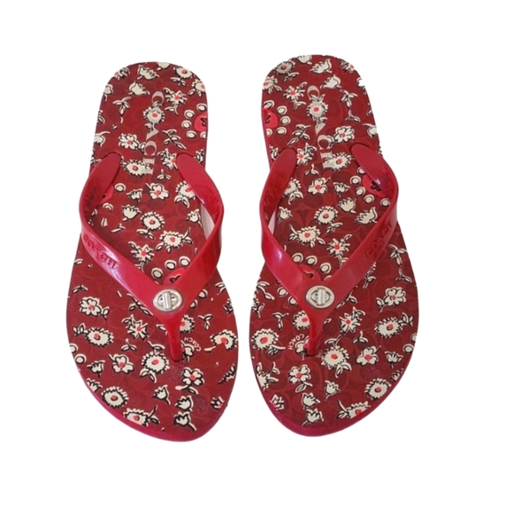 Coach Abbigail red floral flip-flop rubber sandal  women's size 6 - Picture 1 of 10